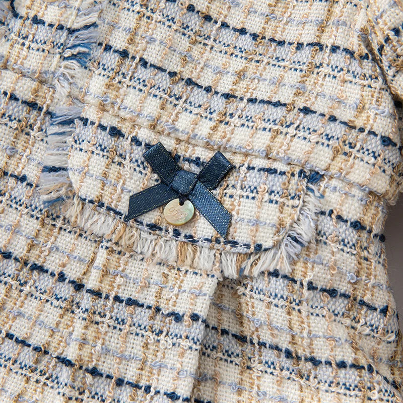 Vestido Tweed Clássico com Gola Peter Pan