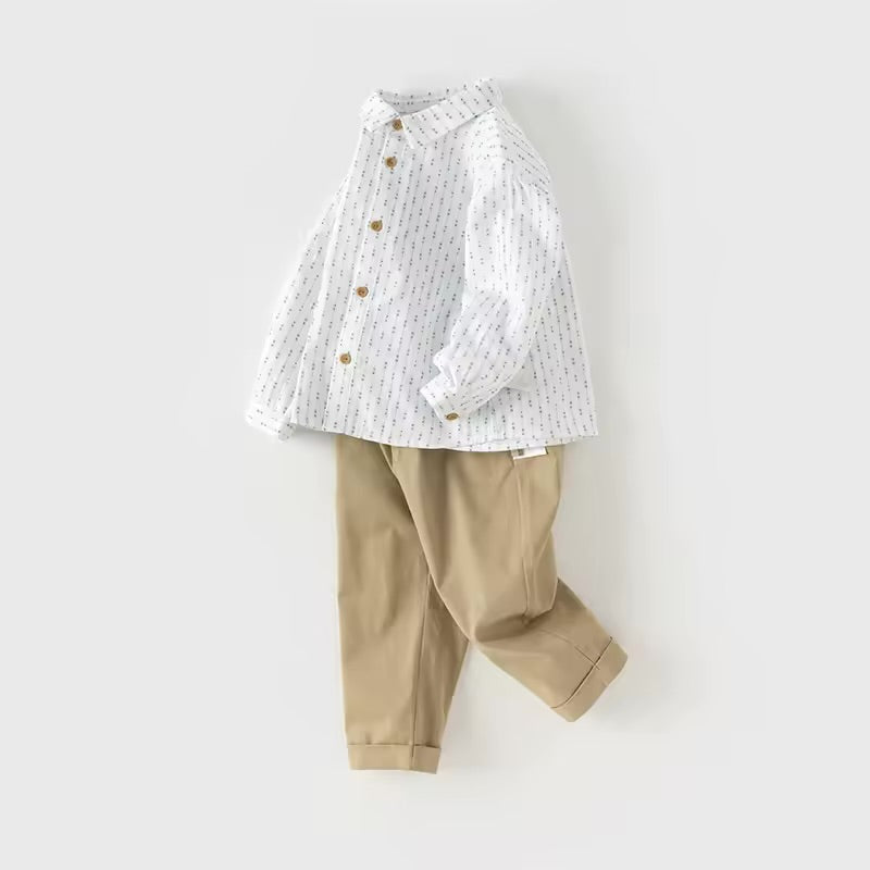 Conjunto Clássico Infantil – Camisa Texturizada e Calça Bege