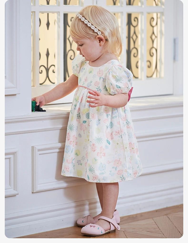 Vestido Floral com Laço Rosa – Algodão Premium