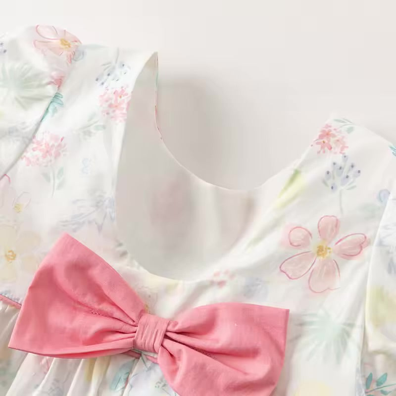 Vestido Floral com Laço Rosa – Algodão Premium