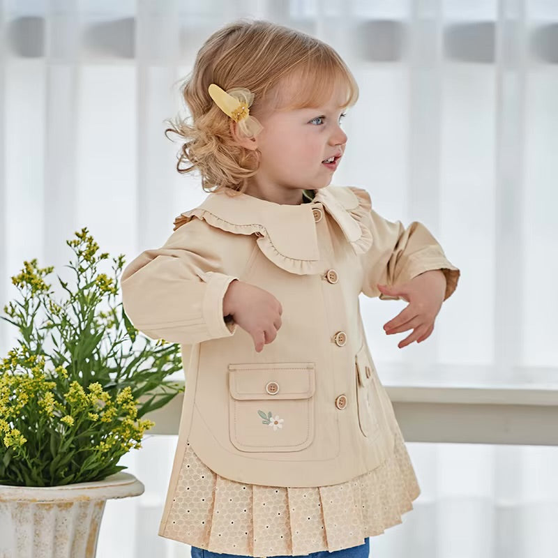 Casaco Beige Fleur com Saia Bordada