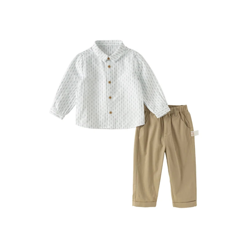 Conjunto Clássico Infantil – Camisa Texturizada e Calça Bege