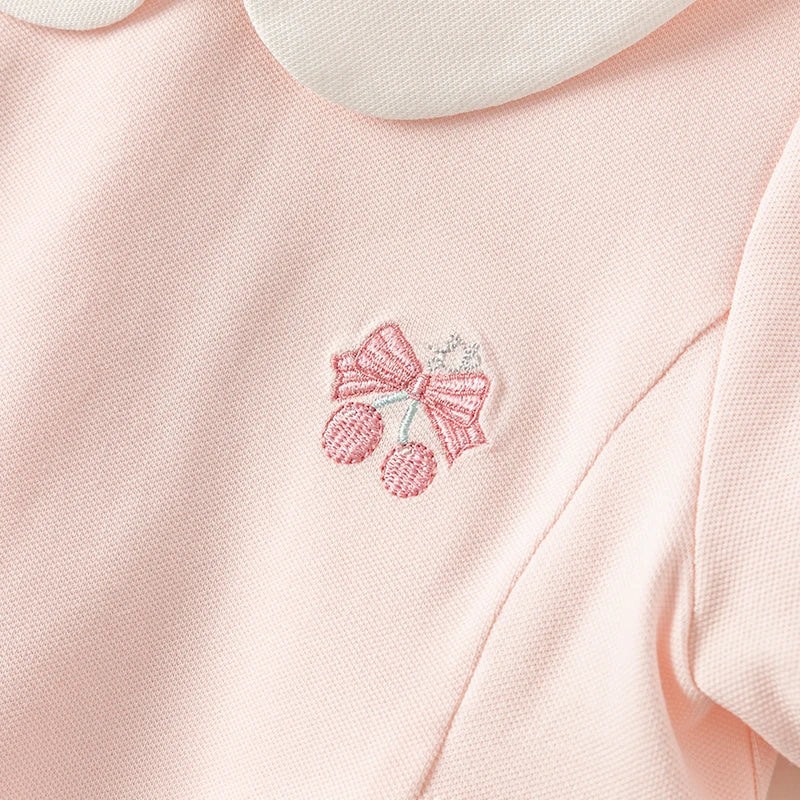 Vestido Rosa em Algodão com Saia Plissada