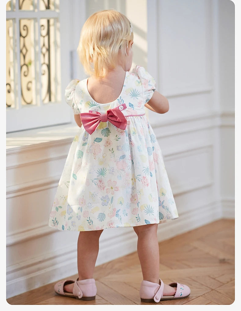Vestido Floral com Laço Rosa – Algodão Premium