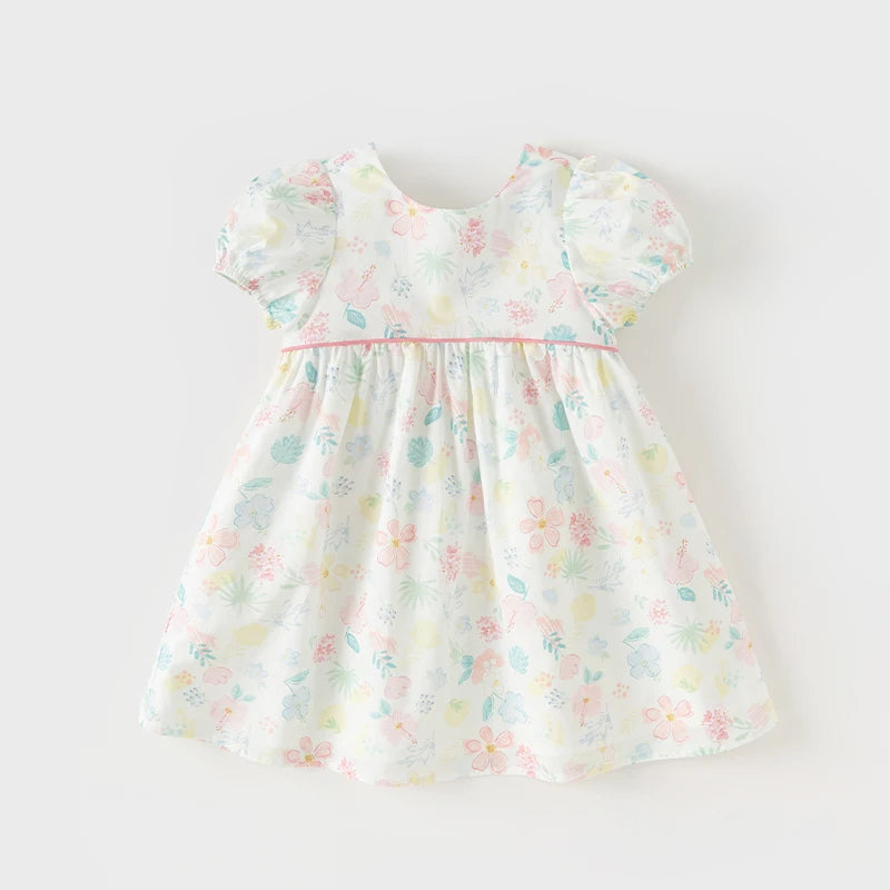 Vestido Floral com Laço Rosa – Algodão Premium