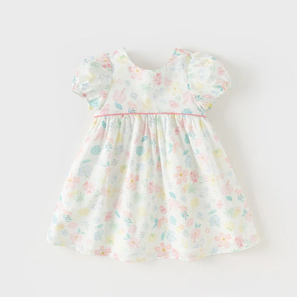Vestido Floral com Laço Rosa – Algodão Premium