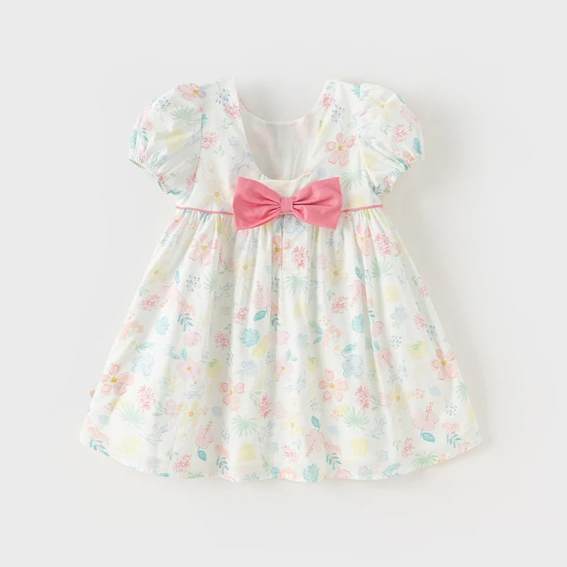 Vestido Floral com Laço Rosa – Algodão Premium