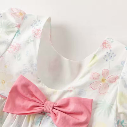 Vestido Floral com Laço Rosa – Algodão Premium