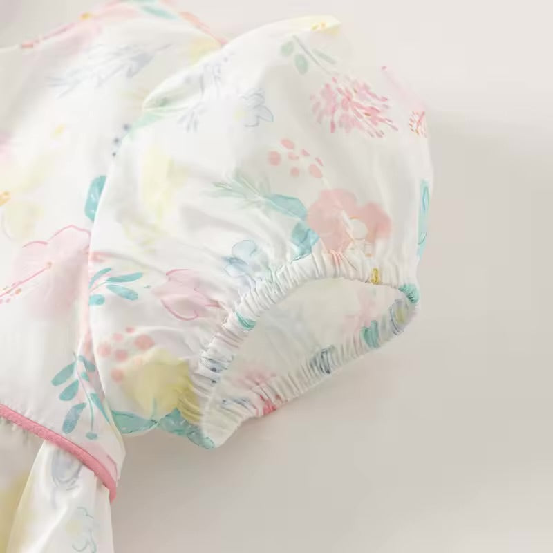 Vestido Floral com Laço Rosa – Algodão Premium