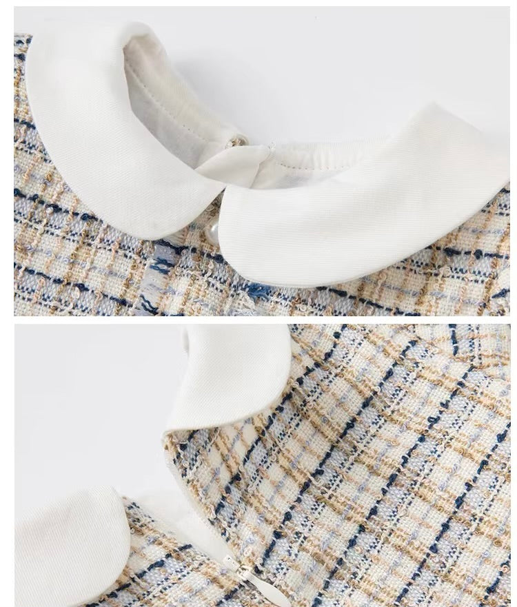 Vestido Tweed Clássico com Gola Peter Pan