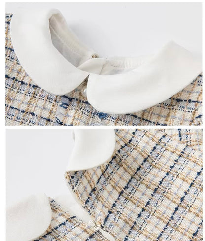 Vestido Tweed Clássico com Gola Peter Pan