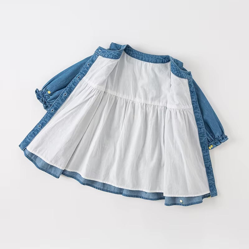 Vestido Jeans Bordado com Babados
