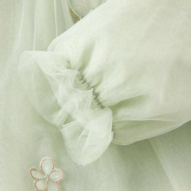 Vestido Verde Floral com Tule Bordado