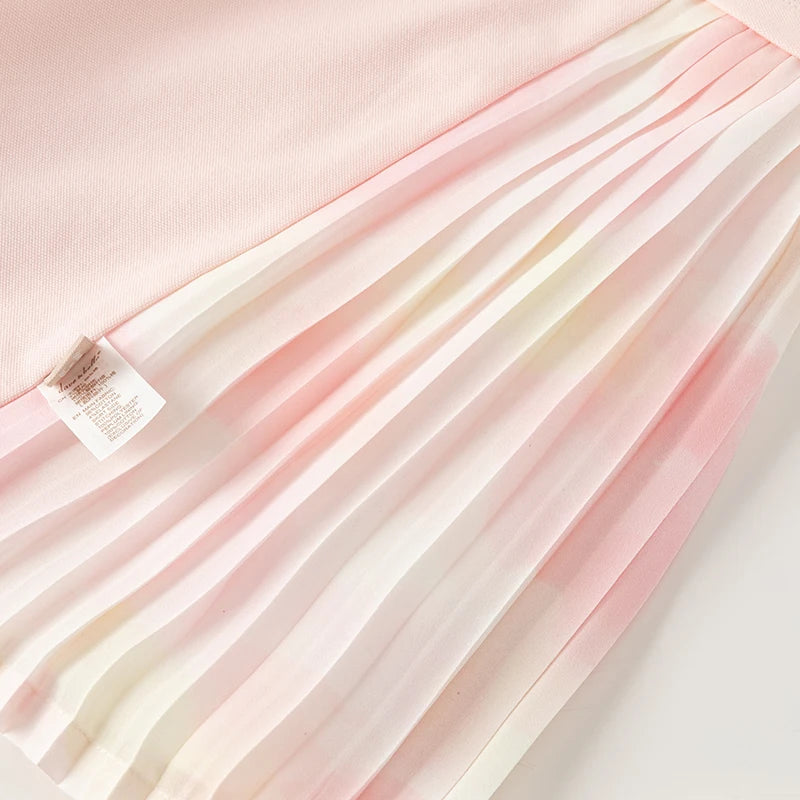 Vestido Rosa em Algodão com Saia Plissada