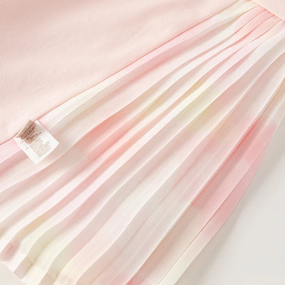 Vestido Rosa em Algodão com Saia Plissada