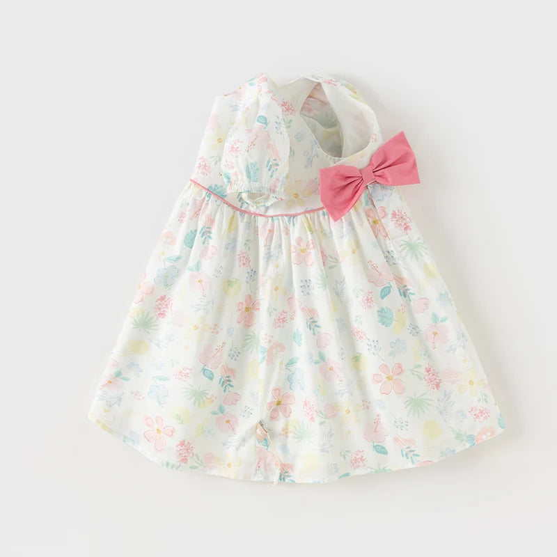 Vestido Floral com Laço Rosa – Algodão Premium