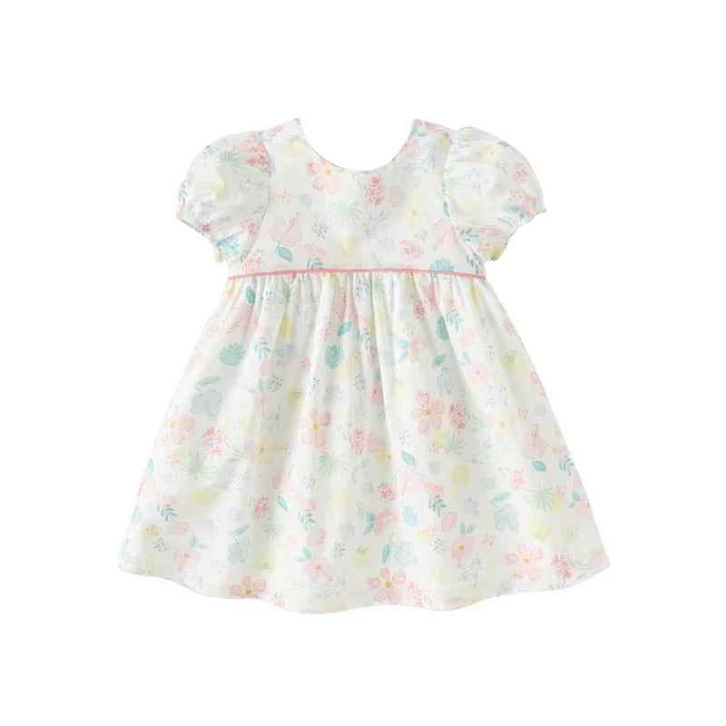 Vestido Floral com Laço Rosa – Algodão Premium