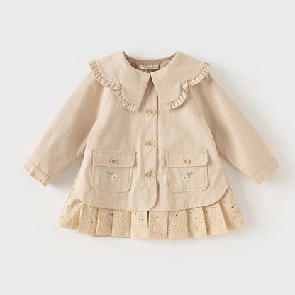 Casaco Beige Fleur com Saia Bordada