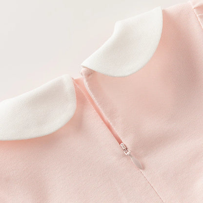 Vestido Rosa em Algodão com Saia Plissada