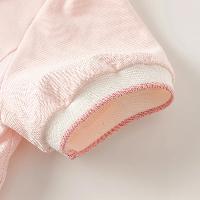 Vestido Rosa em Algodão com Saia Plissada