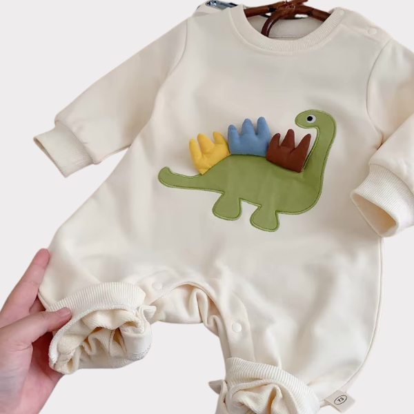 Macacão Infantil de Algodão com Bordado de Dinossauro - Petititete